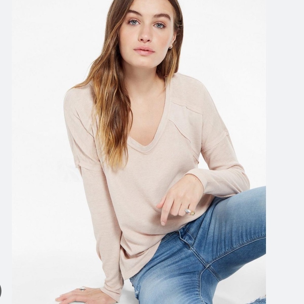 Lucky Brand thermal mixed pullover long sleeve top shirt peach colour Small